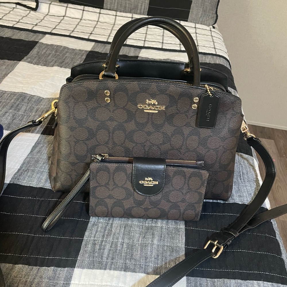 Coach satchel with wristlet wallet